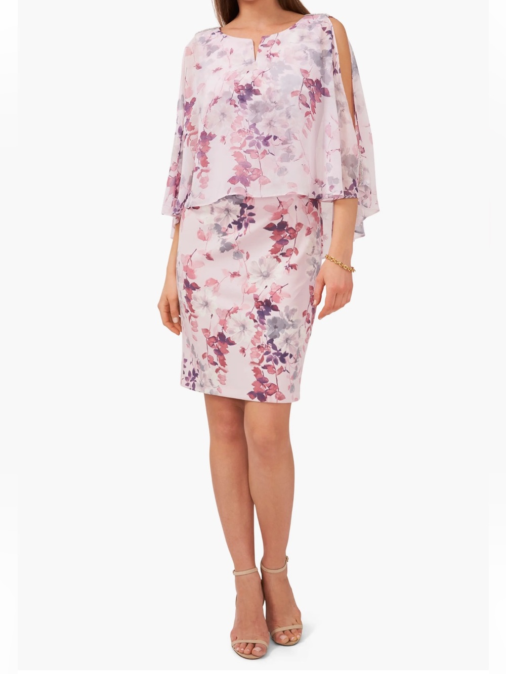 MSK Size 2XL Cold Shoulder Notch Neck Floral Overlay Sheath Minidress